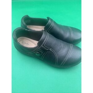 Clarks Womens 7 N Cora Poppy Loafer Shoe Black Tumbled Perfect Condition Leather